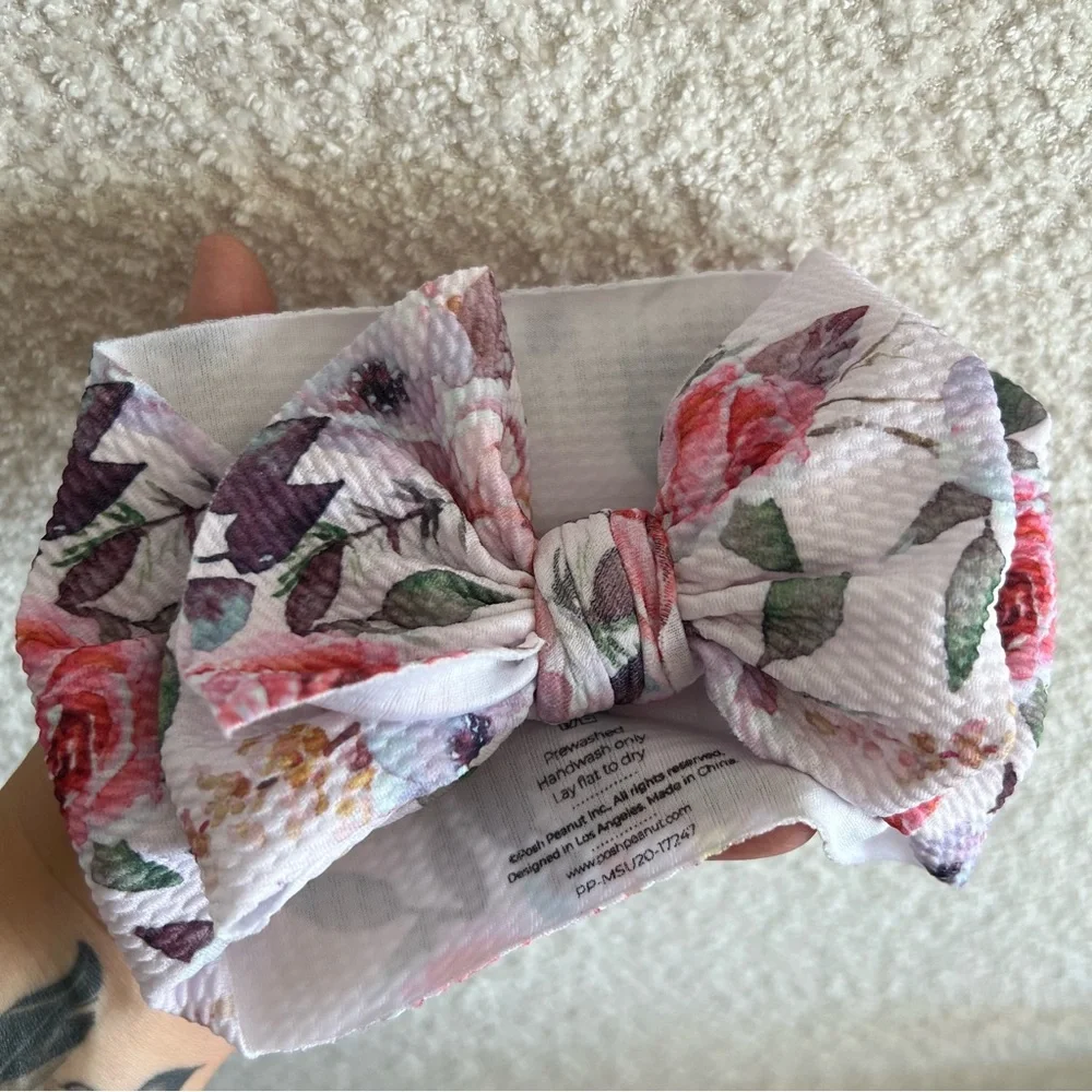 Posh‎ Peanut Baby Lulu Headwrap Pink Floral Oversized Bow Headband One Size